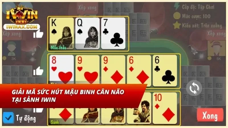 Thành viên thao tác vuốt chạm kéo thả 13 lá bài vào 3 hàng ngang trên màn hình