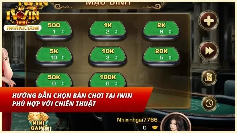 Bàn tay bấm chọn bàn đấu dựa theo mức tiền cược hiển thị ở sảnh chờ